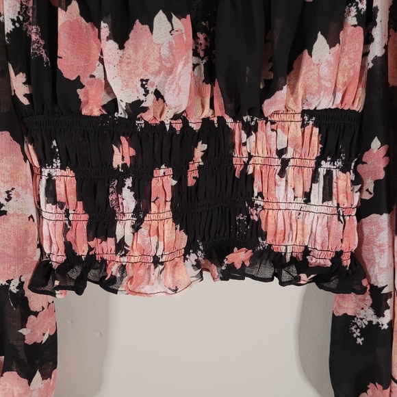 NEW Free People Daphne Blouse Midnight Combo Black Pink Floral Print Crop Top XS - Picture 6 of 16